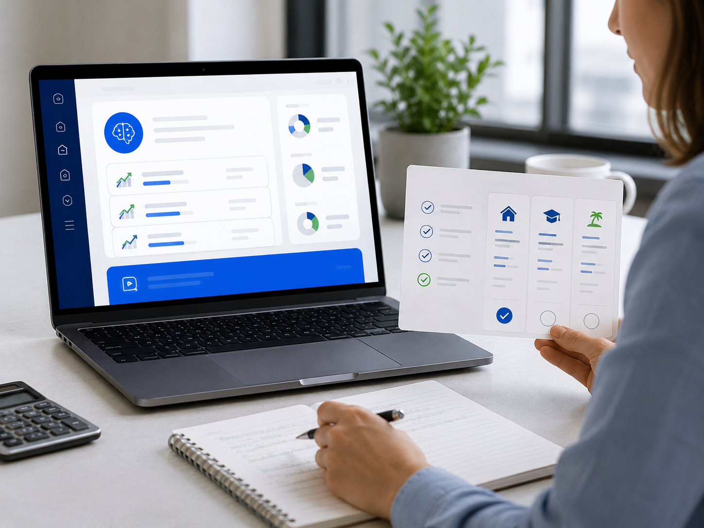 Freelancer using an AI budgeting app to manage irregular income, expenses, taxes, and cash flow.